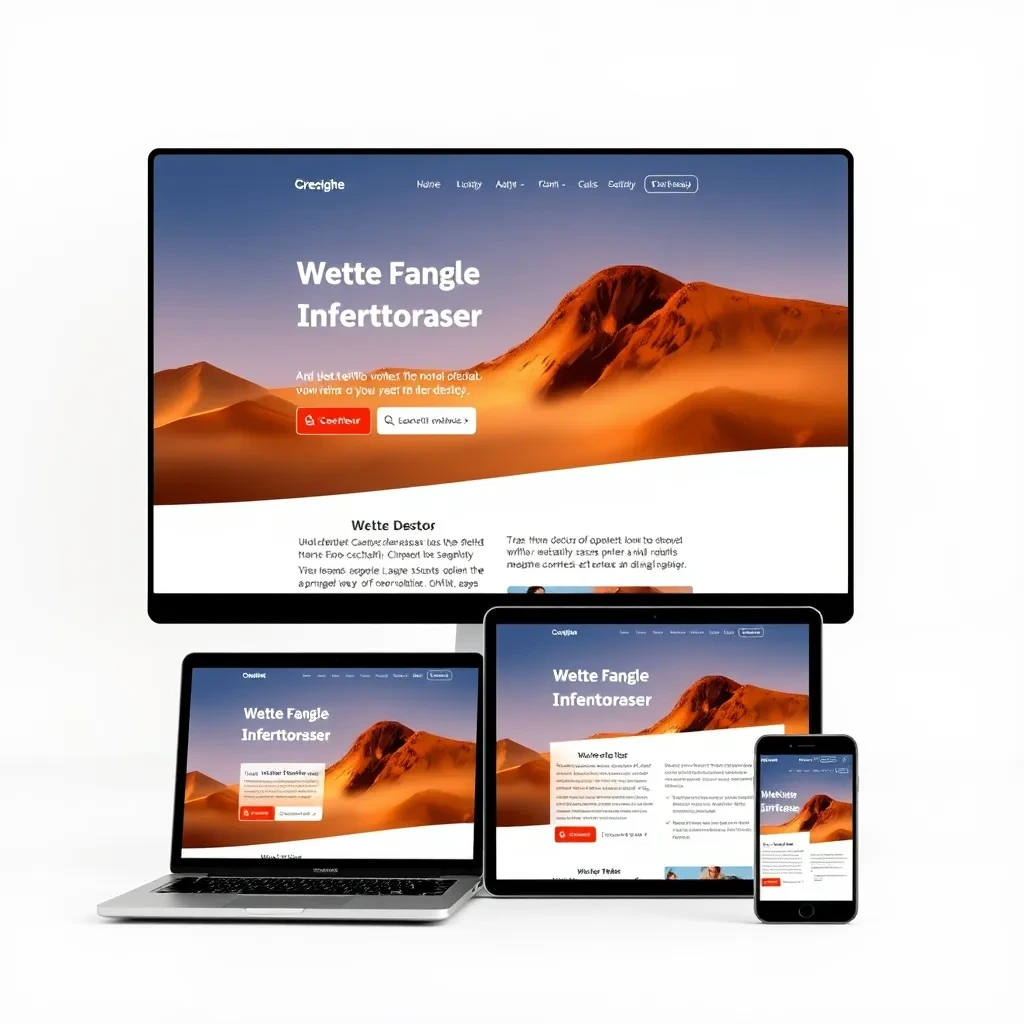 A website landing page displayed on four devices - a desktop, laptop, tablet, and mobile phone. The desktop version shows a full-width image, while the laptop, tablet, and mobile versions show the same image adjusted to fit their screen size. Text on the desktop version is in a medium font size, while it gets progressively larger on the laptop, tablet, and mobile versions to enhance readability.